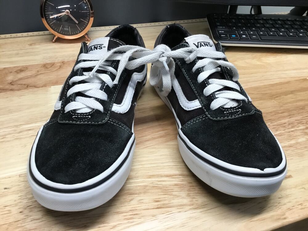 Vans Off The Wall Sneakers Youth US 4Y Black Suede Low Top Lace-Up Casual Shoes